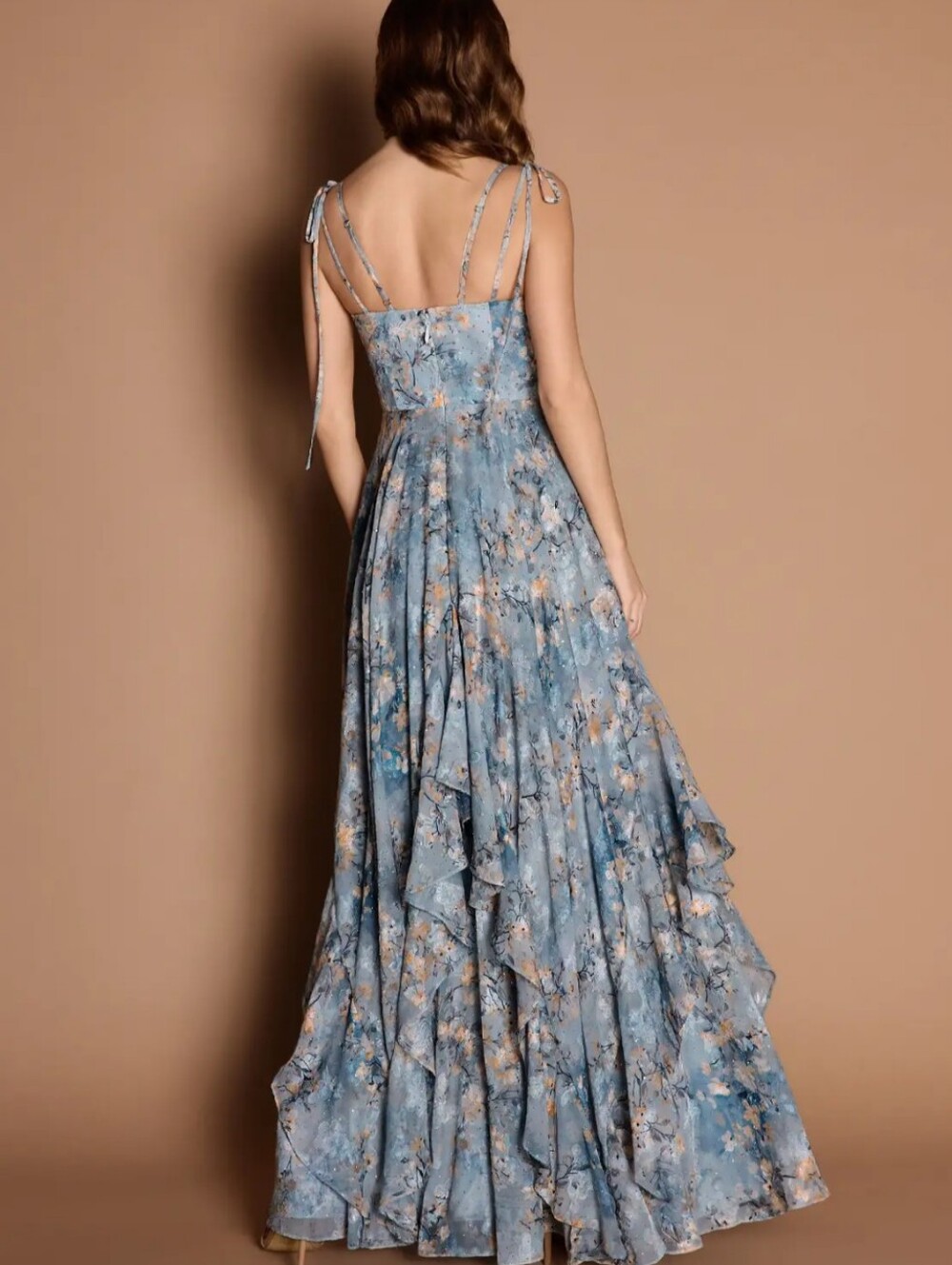 Azazie Atelier Harmony Powder Blue Floral Flowy Rhinestone Maxi Dress Gown Sz 16 - Picture 2 of 16